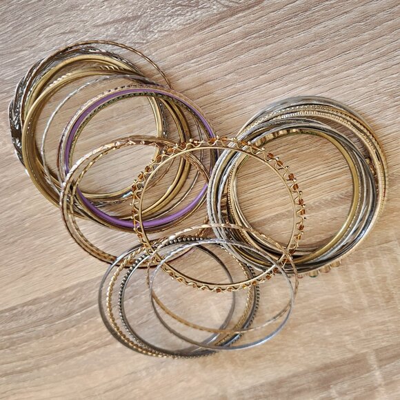 Large Gold & Silver Textured Boho Bohemian Gypsy Bangle Collection Lot Set - Picture 2 of 3